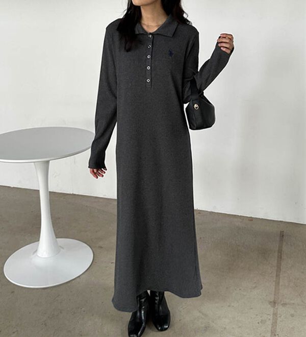 RANAN（ラナン）の「＜U.S.POLO ASSN.＞ポロ衿長袖リブワンピース（ロングワンピース）」｜詳細画像