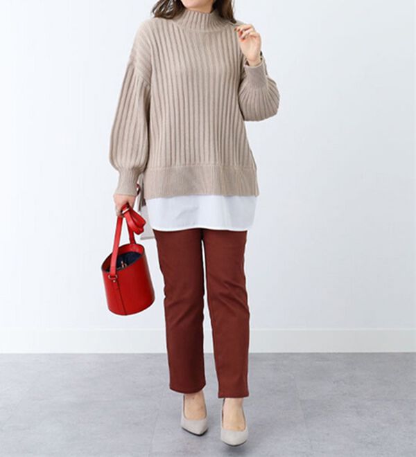 BELLUNA（ベルーナ）の「肩ボタン重ね着風ニットチュニック（チュニック）」｜詳細画像