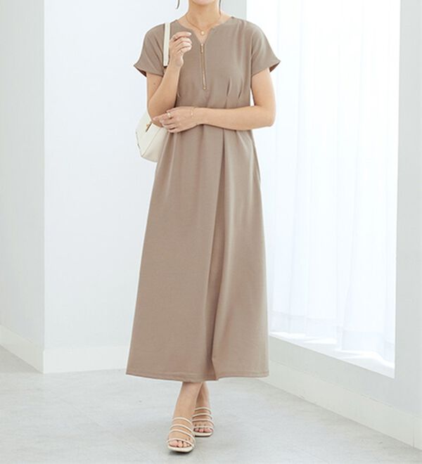 GeeRA（ジーラ）の「前後2WAYハーフジップフレンチ袖ワンピース（カットソーワンピース）」｜詳細画像