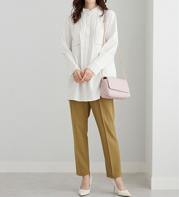 BELLUNA（ベルーナ）の「上品に着映える！衿＆袖レース切替シャツチュニック（チュニック）」｜詳細画像