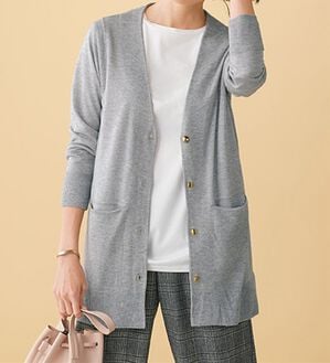 BELLUNA（ベルーナ）の「シルクカシミヤデザインカーディガン（ニットカーディガン）」｜杢ライトグレー