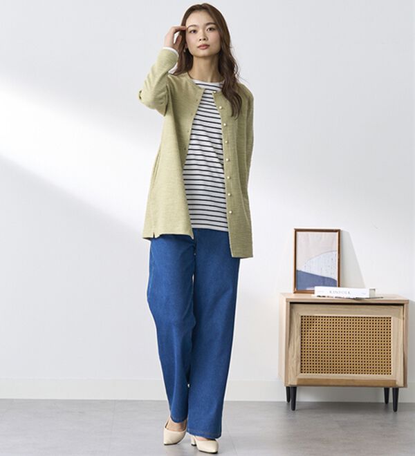 BELLUNA（ベルーナ）の「【選べる裏側】ぐん伸びニットデニムワイドパンツ（フルレングスパンツ）」｜詳細画像