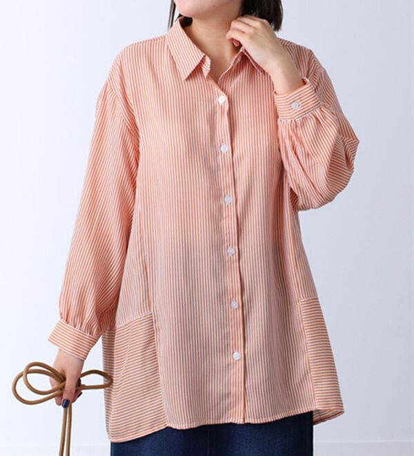 BELLUNA（ベルーナ）の「ストライプ切替デザインシャツチュニック（チュニック）」｜詳細画像