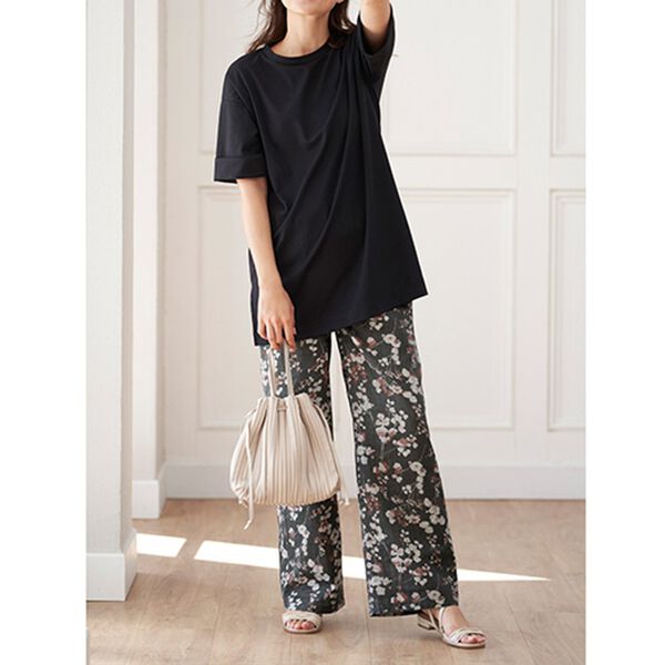 BELLUNA（ベルーナ）の「ダブルガーゼ柄ワイドパンツ（ワイドパンツ・ガウチョ）」｜詳細画像