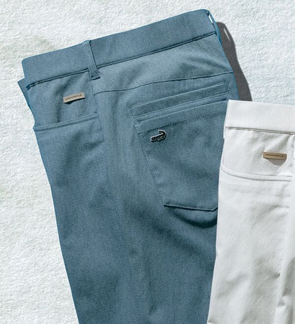 「＜クロコダイル＞ドビー柄パンツ（メンズフルレングスパンツ）」｜ネイビー