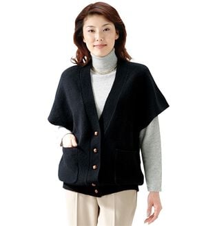 「ウール１００％ふんわりロングベスト（ベスト）」｜ブラック