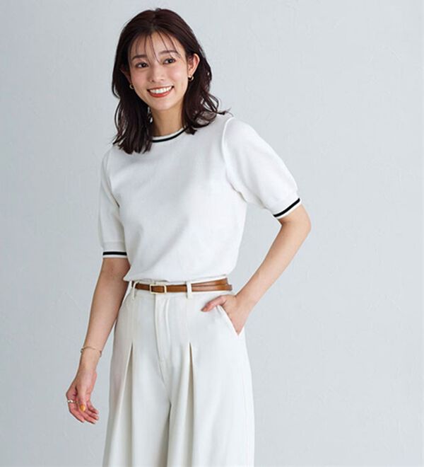 Pierrot（ピエロ）の「ライン配色パフニット（ニット・セーター）」｜詳細画像