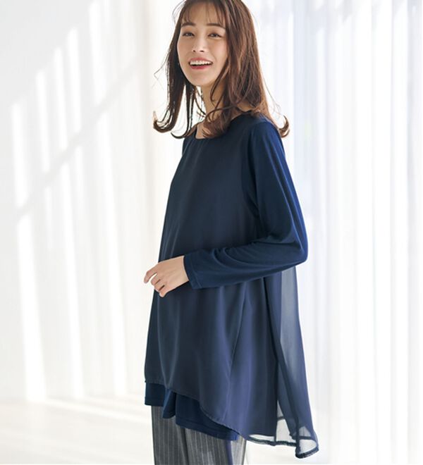 RANAN（ラナン）の「【裏微起毛】異素材切替チュニック（カットソー）」｜詳細画像