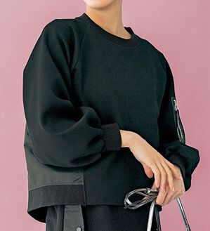 BELLUNA（ベルーナ）の「【ＳＭＡＲＴ　ＥＣＯ　ＪＥＲＳＥＹ】異素材切替プルオーバー（カットソー）」｜ブラック