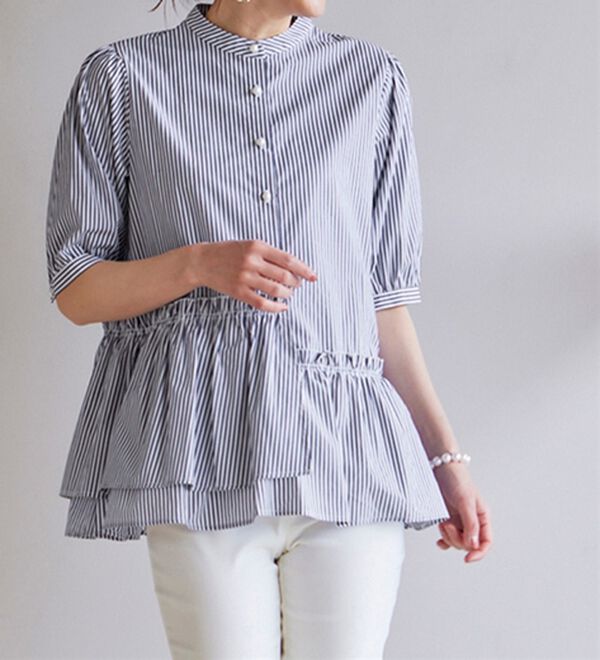 RANAN（ラナン）の「５分袖ペプラムギャザーブラウス（ブラウス）」｜詳細画像