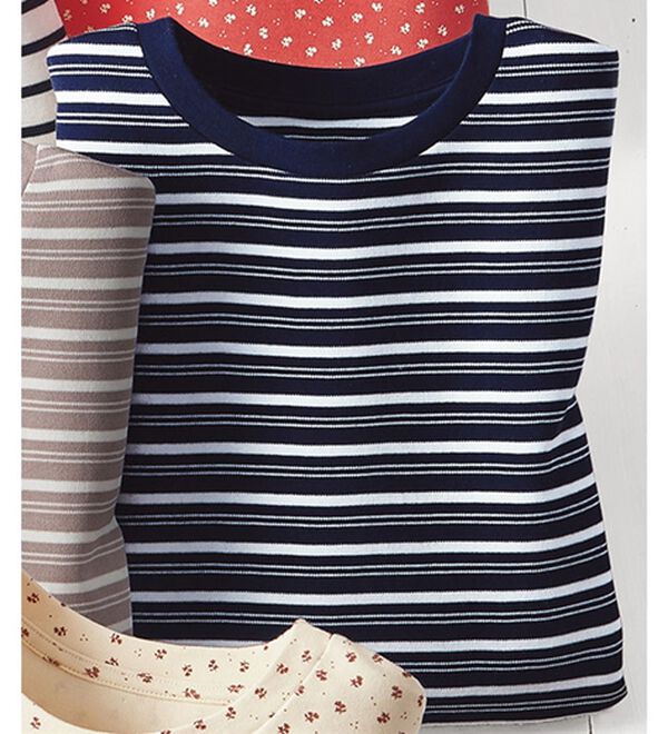 BELLUNA（ベルーナ）の「オーガニック超長綿１００％プルオーバー（カットソー）」｜ネイビー／白