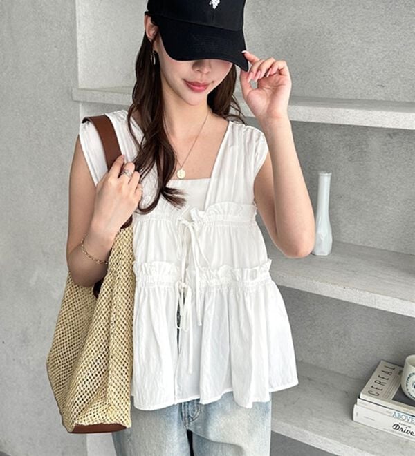 GeeRA（ジーラ）の「ギャザーリボンノースリブラウス（ブラウス）」｜詳細画像