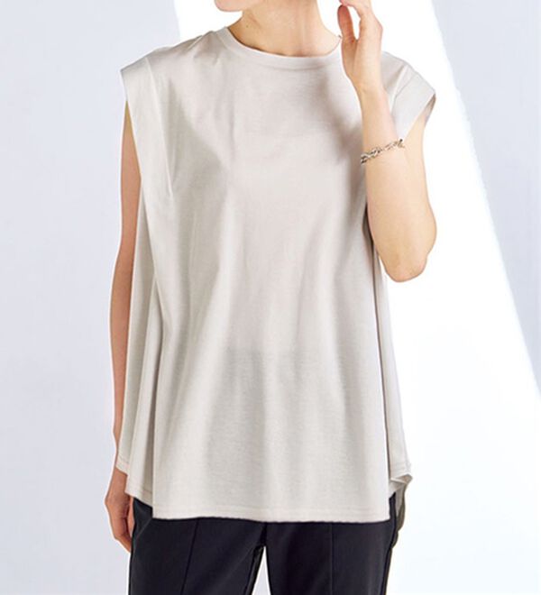 BELLUNA（ベルーナ）の「＜日本製＞クールコットン１００％袖タックプルオーバー（カットソー）」｜詳細画像