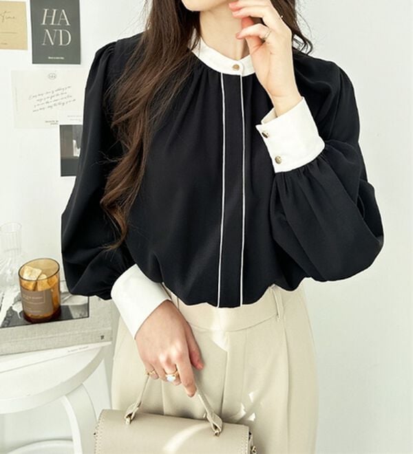 GeeRA（ジーラ）の「前後２ＷＡＹバイカラーブラウス（ブラウス）」｜ブラック系