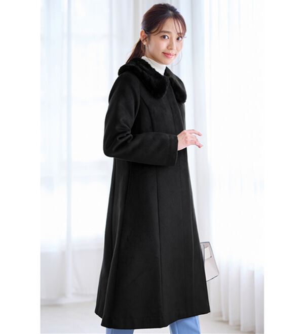 alotta（アロッタ）の「美人シルエットファー付ノーカラーコート【美人百花掲載】（ロングコート）」｜詳細画像