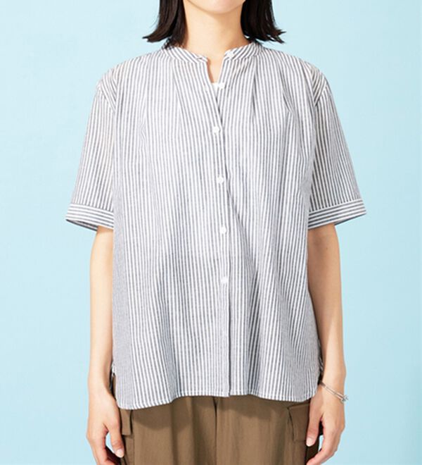 BELLUNA（ベルーナ）の「綿１００％バンドカラーシャツブラウス（ブラウス）」｜詳細画像