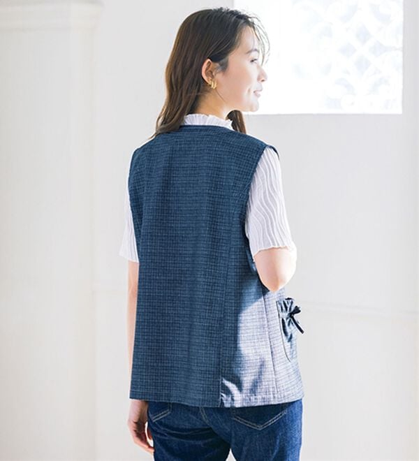 ルフラン（ルフラン）の「リボンポケットの裏チェックベスト（ベスト）」｜詳細画像