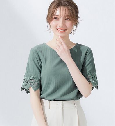 alotta（アロッタ）の「袖レーステレコリブトップス（カットソー）」
