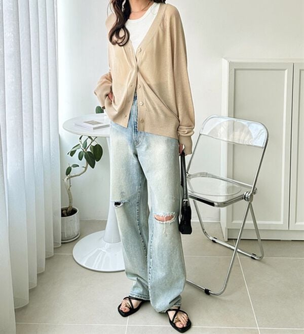 GeeRA（ジーラ）の「接触冷感！Ｖネックカーディガン（ニットカーディガン）」｜詳細画像