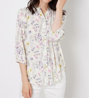 BELLUNA（ベルーナ）の「【接触冷感】レーヨン素材ギャザー使いプリントブラウス（ブラウス）」｜アイボリー花柄