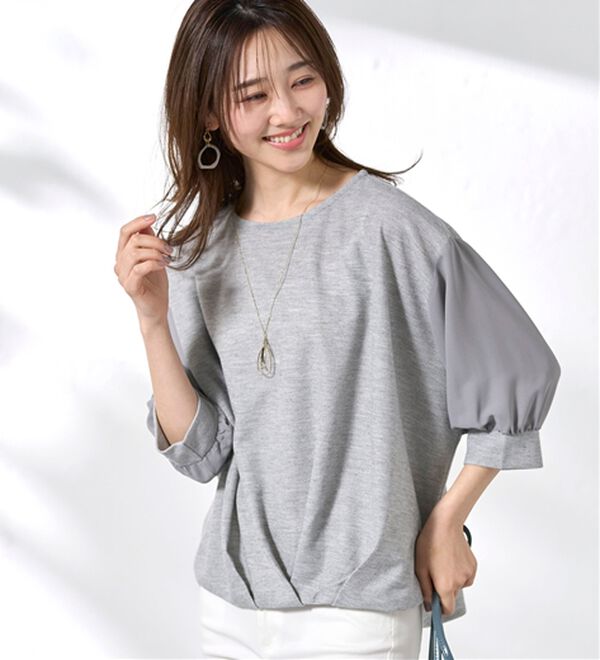 BELLUNA（ベルーナ）の「ネックレス付！異素材裾タックプルオーバー（カットソー）」｜詳細画像