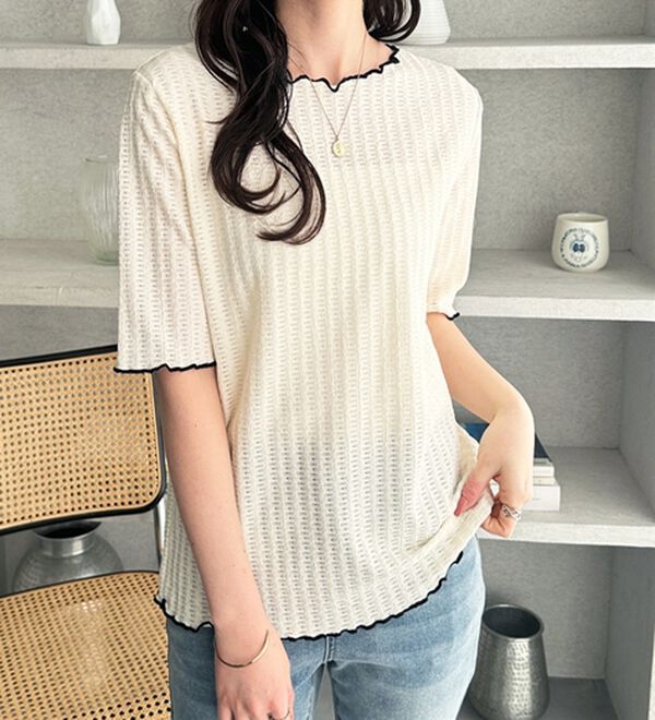 GeeRA（ジーラ）の「配色メロー５分袖表面感カットソー（カットソー）」｜詳細画像