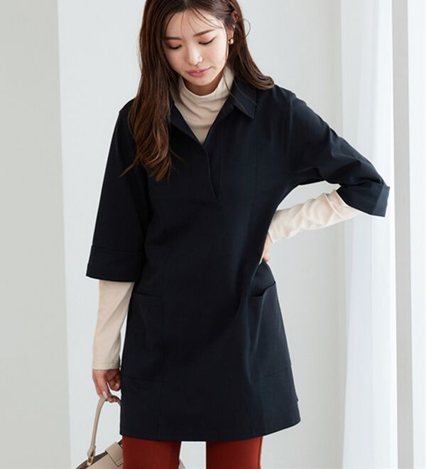 BELLUNA（ベルーナ）の「なめらかポンチ素材衿付きチュニック（チュニック）」｜詳細画像