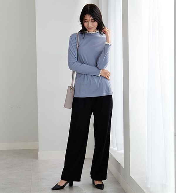 BELLUNA（ベルーナ）の「なめらか裏ベロアコーデュロイワイドパンツ（ワイドパンツ・ガウチョ）」｜詳細画像