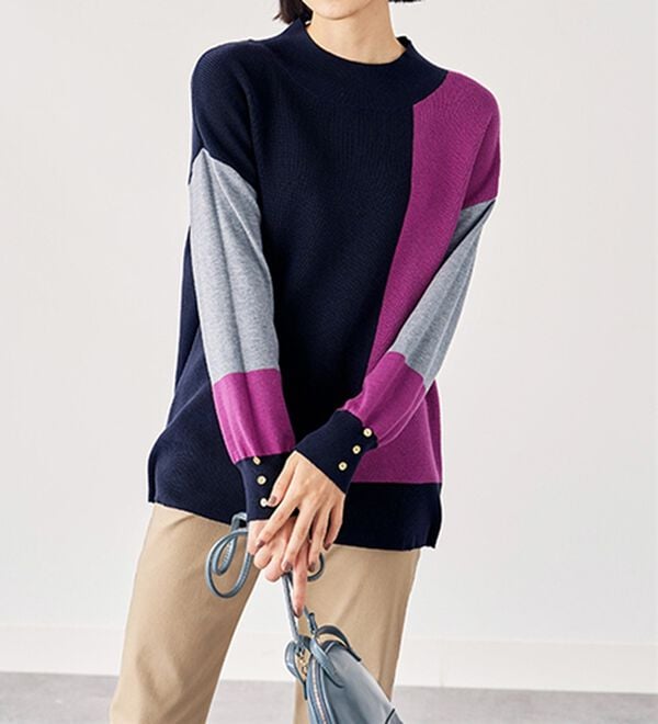 BELLUNA（ベルーナ）の「編地切替ブロッキングニットプルオーバー（ニット・セーター）」｜詳細画像