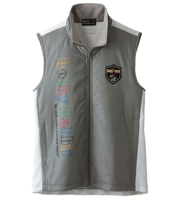 「＜ロッキーラビット＞エンボス柄裏フリースベスト（メンズベスト）」｜ホワイト