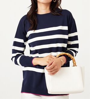 BELLUNA（ベルーナ）の「毛玉になりにくい！ニットプルオーバー（ニット・セーター）」｜ネイビー／オフ白