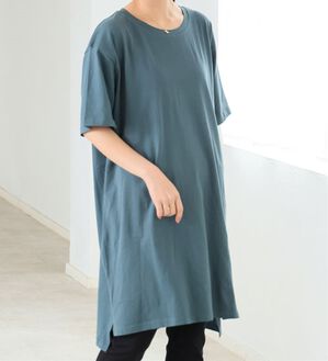 A HAPPY MARILYN（アハッピーマリリン）の「【Ｌ～１０Ｌ】選べる２丈！綿１００％ストンと楽ちん！着心地さらりゆるＴワンピース＆チュニック（チュニック）」｜ブルーグリーン
