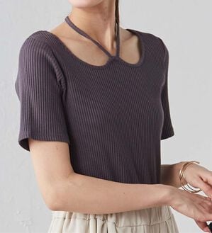 RANAN（ラナン）の「ホルターネックリブトップス（カットソー）」｜チャコール