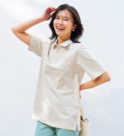 BELLUNA（ベルーナ）の「【ヒンヤリ機能付き＆綿１００％】サマ見えポロチュニック（チュニック）」