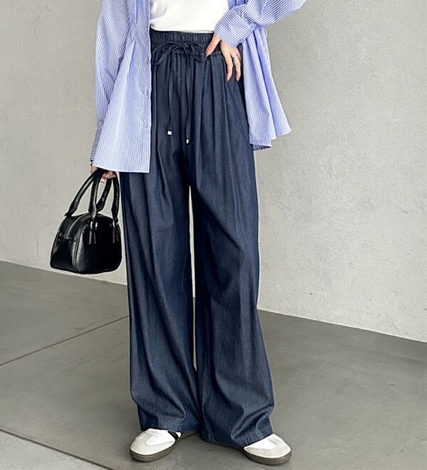 GeeRA（ジーラ）の「【接触冷感】穿いて感激！キレイ見えする楽ちんワイドデニムパンツ（ワイドパンツ・ガウチョ）」｜詳細画像