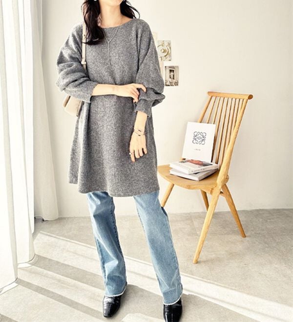 GeeRA（ジーラ）の「ボートネックミニ丈ニットワンピース（ニットワンピース）」｜詳細画像