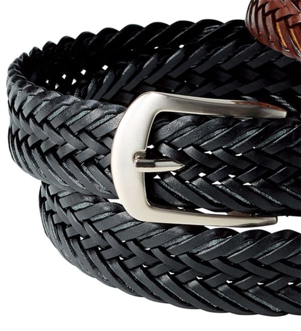 「＜プレリー＞イタリアンレザーメッシュベルト（メンズベルト）」｜ブラック