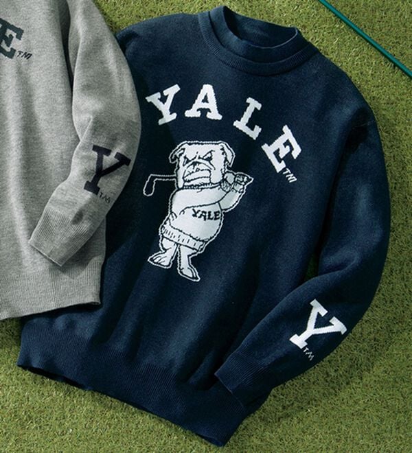 「＜イェール　ゴルフ＞軽量ロゴデザインニット（メンズニット・セーター）」｜ネイビー