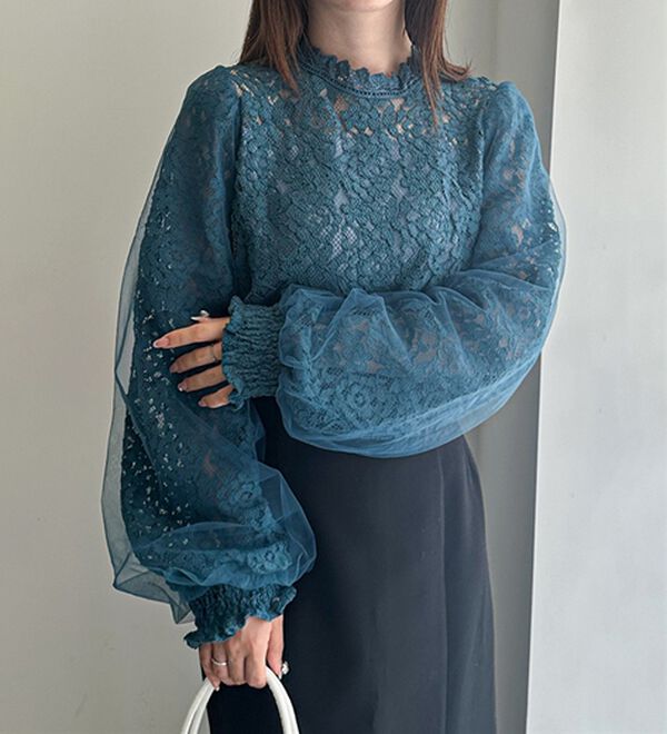 RANAN（ラナン）の「チュールドッキングフラワーレースキャンディースリーブブラウス（ブラウス）」｜詳細画像
