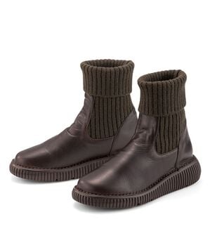 ルフラン（ルフラン）の「ＪＳハートレーベル　ニット使い２ｗａｙレザーブーツ（ブーツ）」｜ダークブラウン