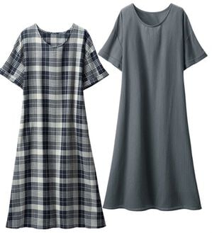 「【２色組】さらさら綿混楊柳ワンピース（その他ワンピース）」｜詳細画像