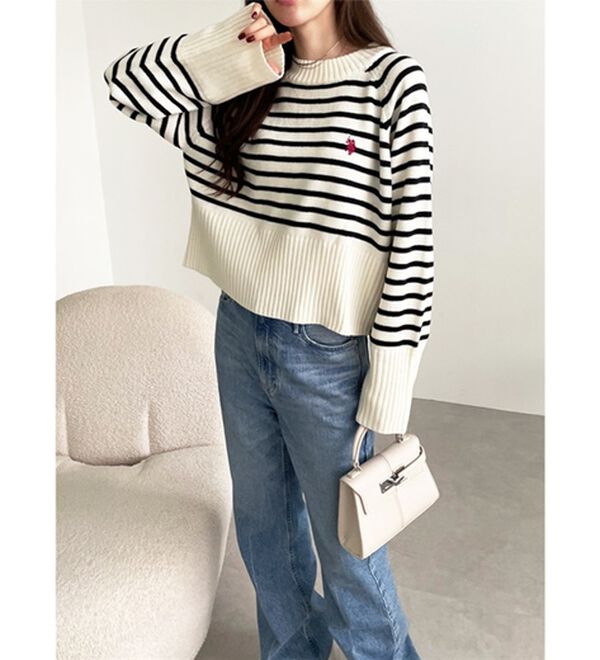 GeeRA（ジーラ）の「【ＵＳ．ＰＯＬＯ　ＡＳＳＮ】ショート丈ニット（ニット・セーター）」｜詳細画像