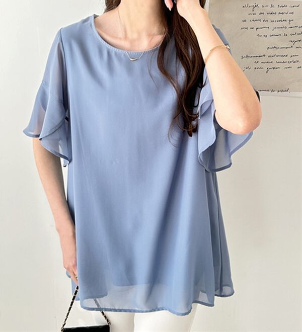 GeeRA（ジーラ）の「【接触冷感】異素材シフォンレイヤードチュニック（チュニック）」｜詳細画像