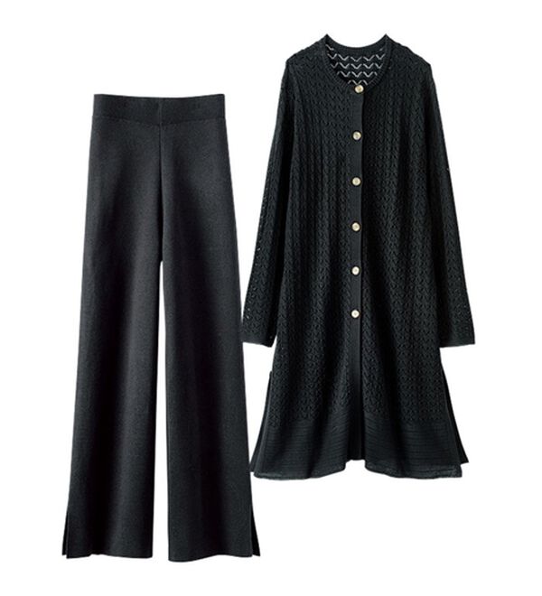 BELLUNA（ベルーナ）の「ニット素材透かし編デザインセットアップ（セットアップ）」｜詳細画像