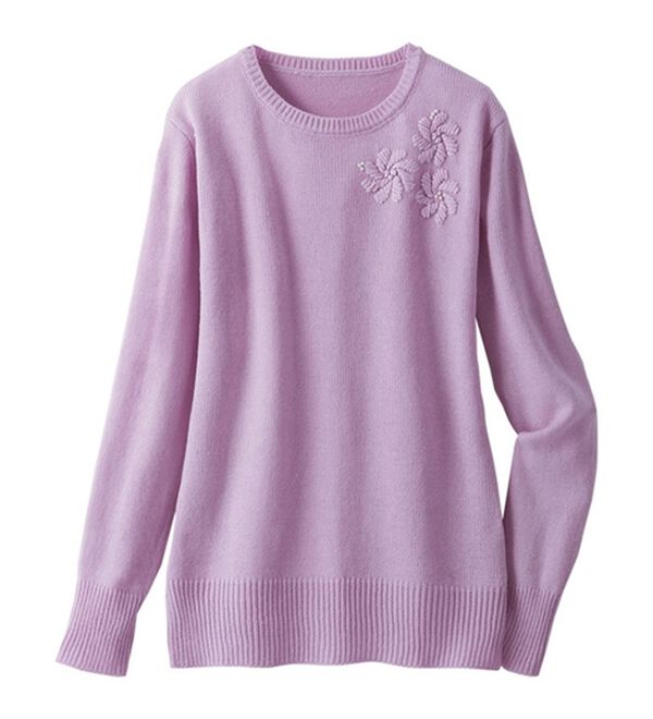 ルフラン（ルフラン）の「【３色組】花モチーフ刺しゅうニット（ニット・セーター）」｜詳細画像