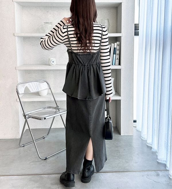 GeeRA（ジーラ）の「楽ちん！デニムペプラムキャミワンピース（その他ワンピース）」｜詳細画像