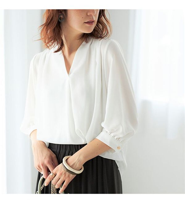 GeeRA（ジーラ）の「シルエットきれい！上品7分袖デザインブラウス（ブラウス）」｜詳細画像