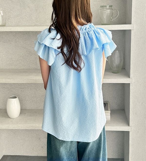 GeeRA（ジーラ）の「クロスフリルサッカーブラウス（ブラウス）」｜詳細画像