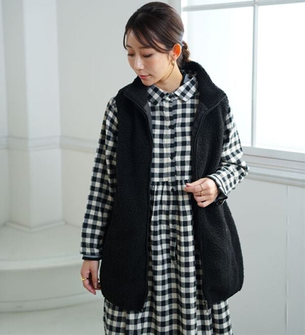 A HAPPY MARILYN（アハッピーマリリン）の「【Ｌ～８Ｌ】大きいサイズの企画者が作りました！ほんのりＡラインでお腹周りゆったりボアベスト（ベスト）」｜詳細画像