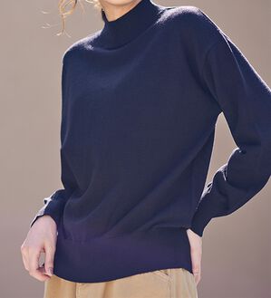 RANAN（ラナン）の「もちもちベーシックニット（Vネック・ハイネック）（ニット・セーター）」｜ネイビー ハイネック